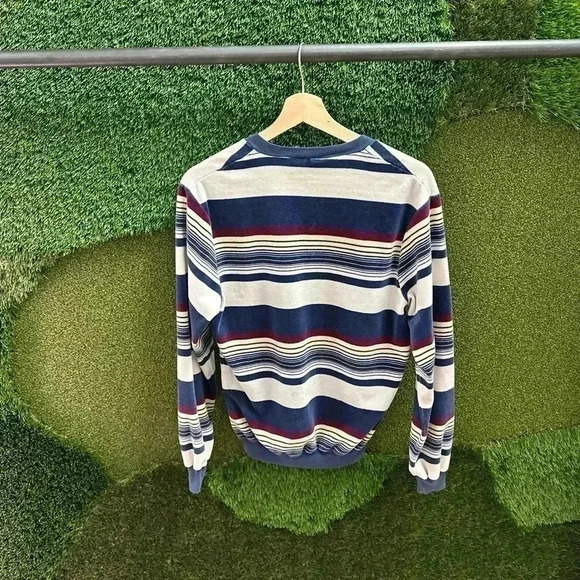 Vintage 1980s Fletcher Striped V-Neck Sweater Medium - Picture 3 of 5